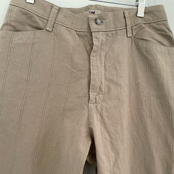 Y2K LEE sz 12 Cotton Stretch Khaki Pin Stripe High Waisted Trouser Style Pants - Picture 3 of 5